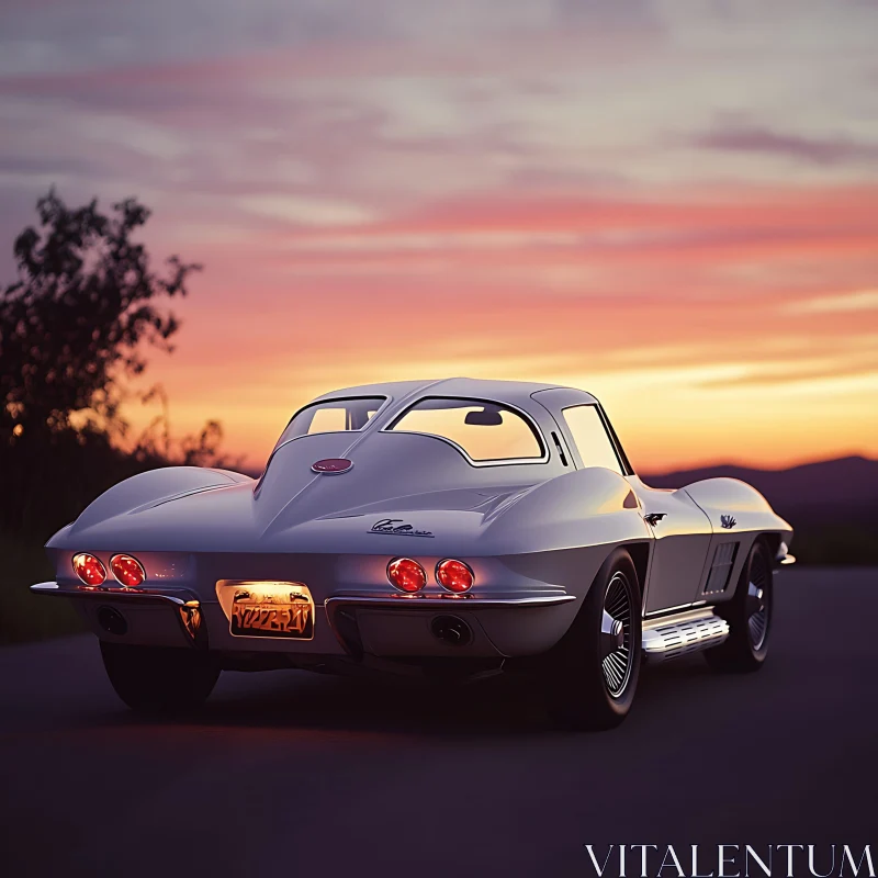 Classic Car Amidst Sunset Glow AI Image