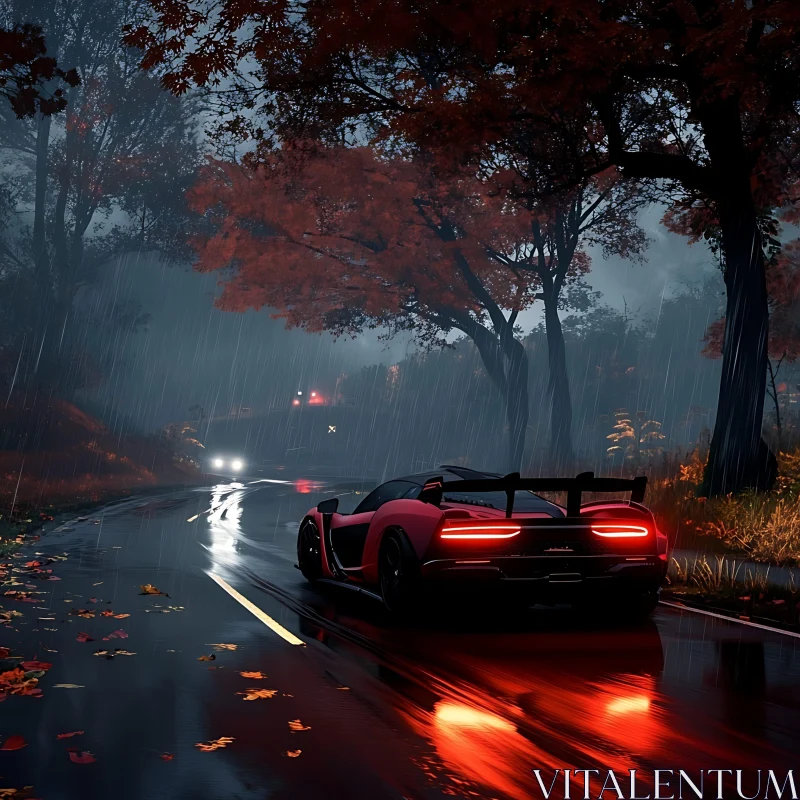 Evening Drive in the Rain AI Image