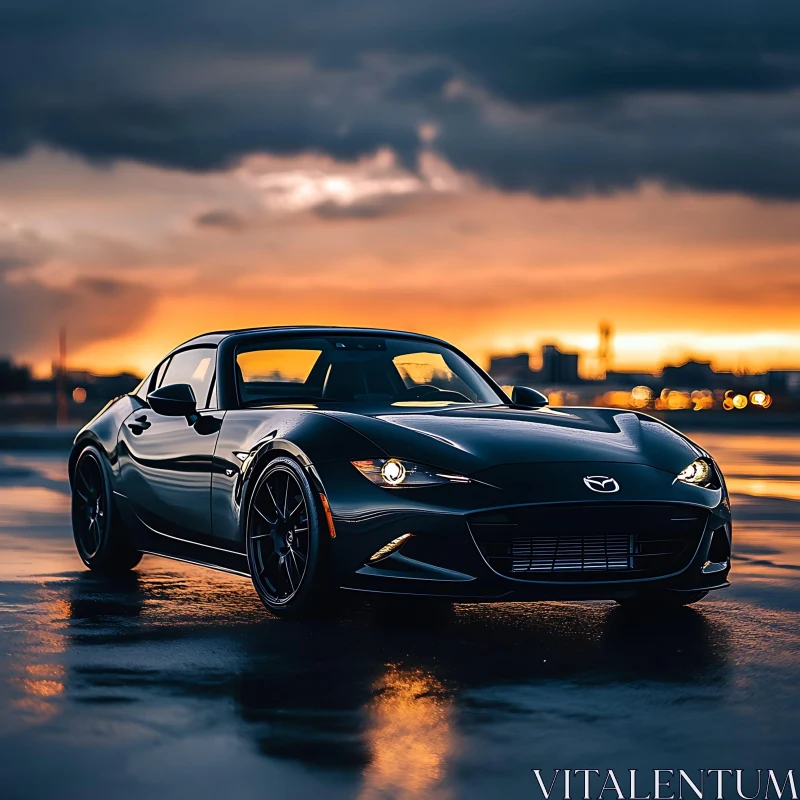 Modern Sports Car During Sunset AI Image