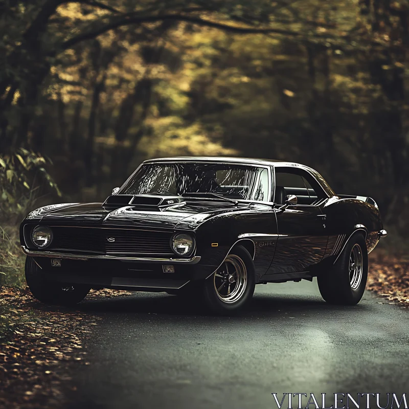 Vintage Car Nestled in Autumn Forest AI Image