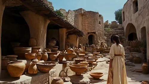 Historical Clay Pottery Market Scene