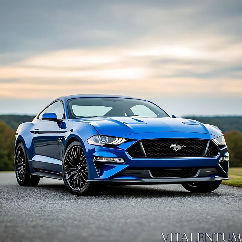 Stylish Blue Sports Car in the Evening AI Image