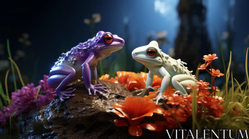 Frogs in Floral Forest: A Detailed Unreal Engine Rendering AI Image
