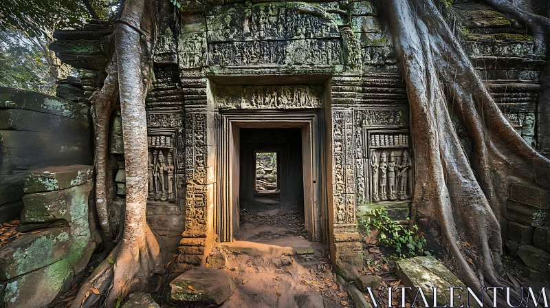 Mysterious Ancient Temple with Overgrown Roots AI Image