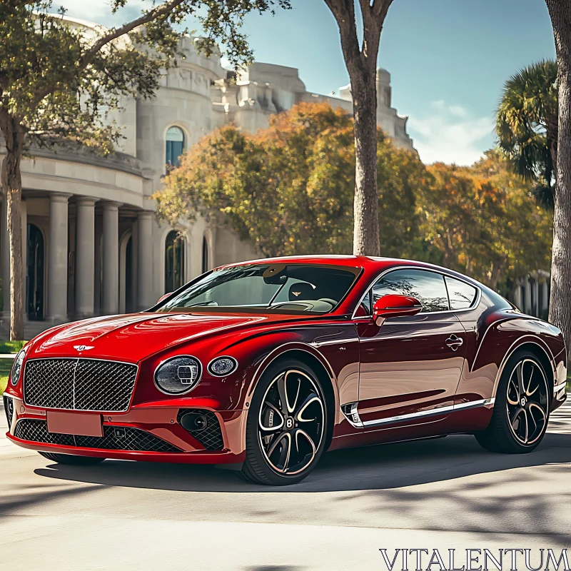 Elegant Red Car Displayed on City Street AI Image