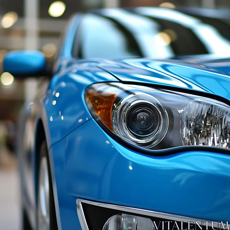 Blue Car Front End and Headlight Close-Up AI Image