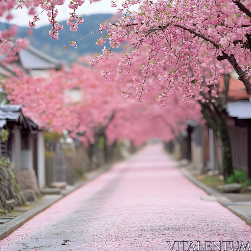 AI ART Serene Pathway with Pink Cherry Blossoms