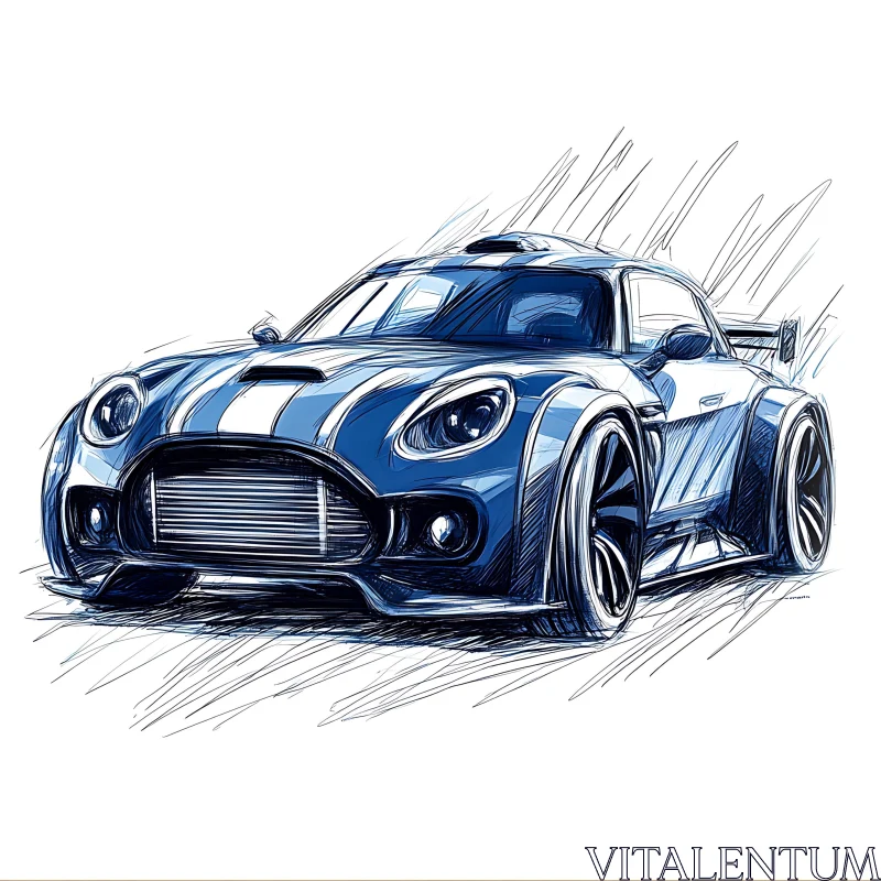 Artistic Blue Sports Car Concept Sketch AI Image