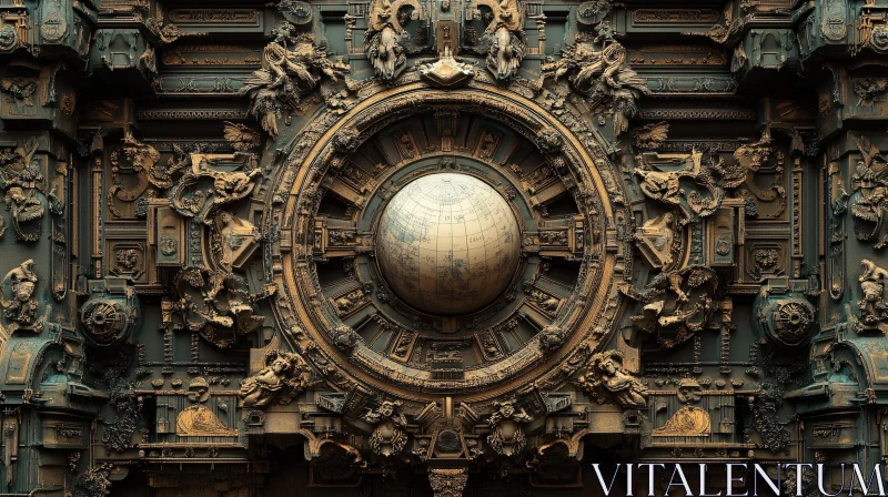 Intricate Architectural Carvings and Globe AI Image