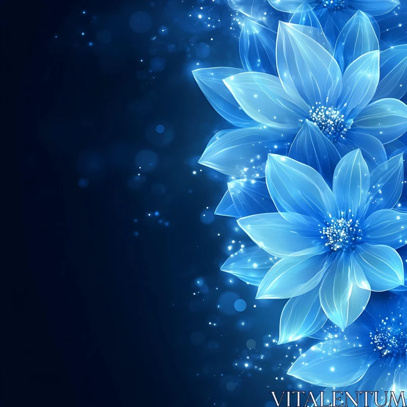 Luminous Blue Flowers in Abstract Design AI Image