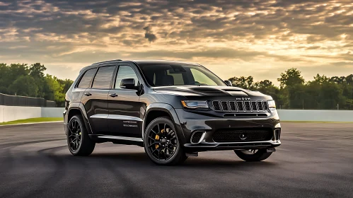 Powerful Black SUV at Sunset