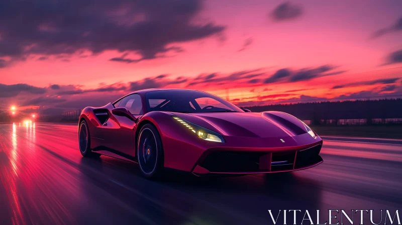 Luxury Car Driving Fast During Sunset AI Image