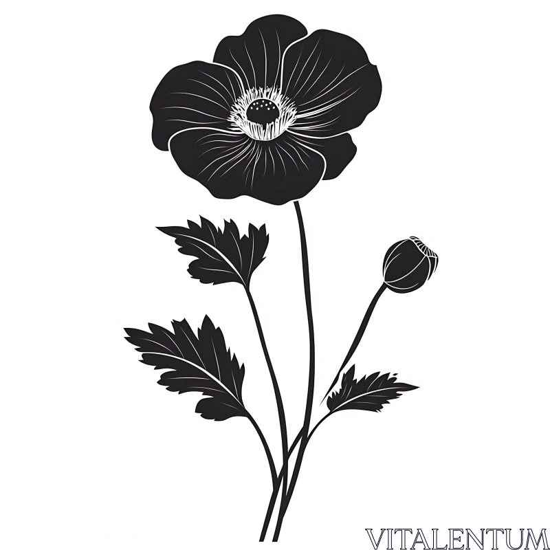 AI ART Black and White Botanical Art