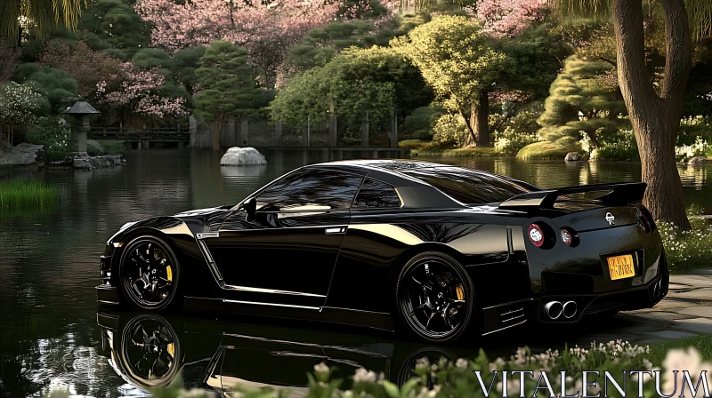 AI ART Glossy Black Sports Car by Tranquil Pond