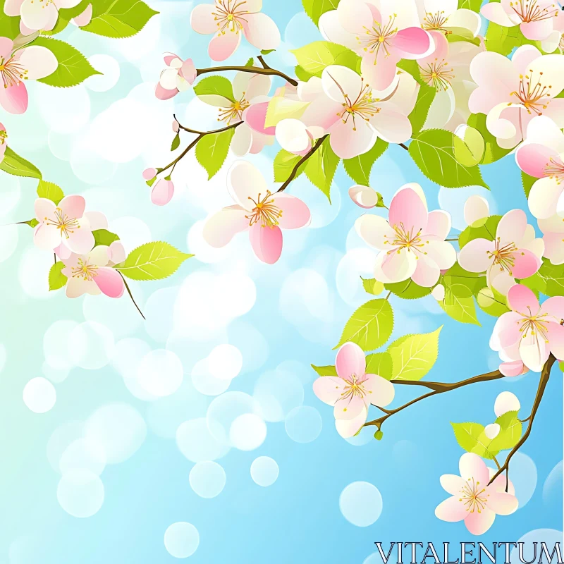 Spring Blossoms Branch Illustration AI Image