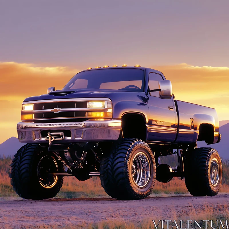 Lifted Truck Against a Beautiful Sunset AI Image