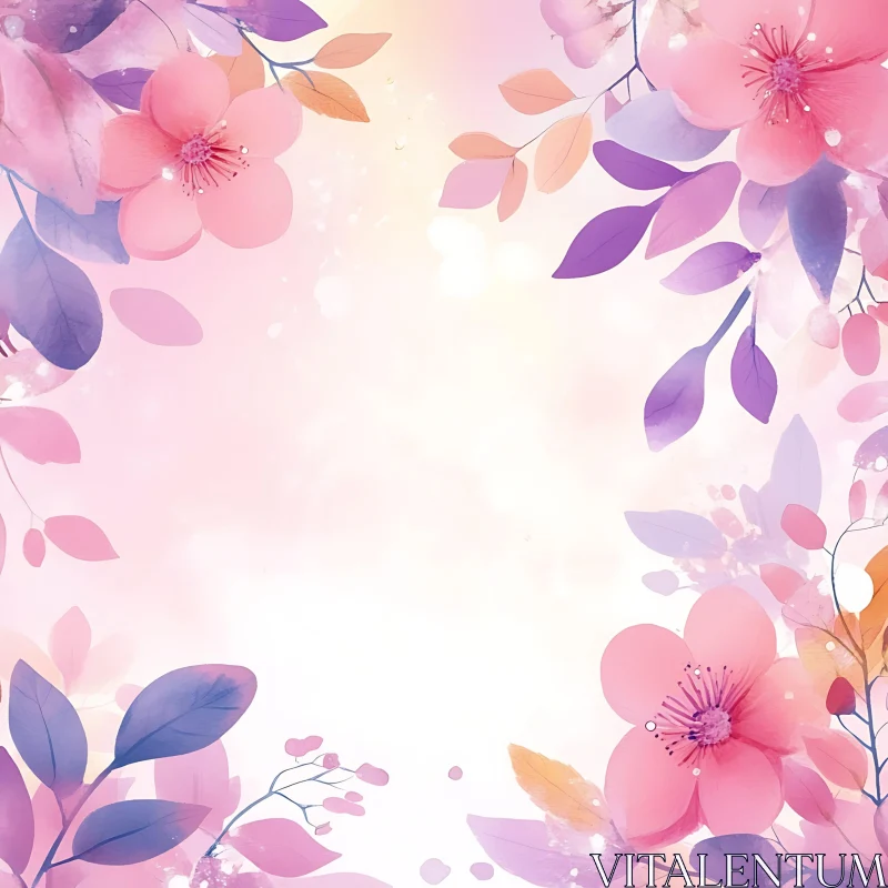 AI ART Ethereal Floral Watercolor Art with Pink Flowers