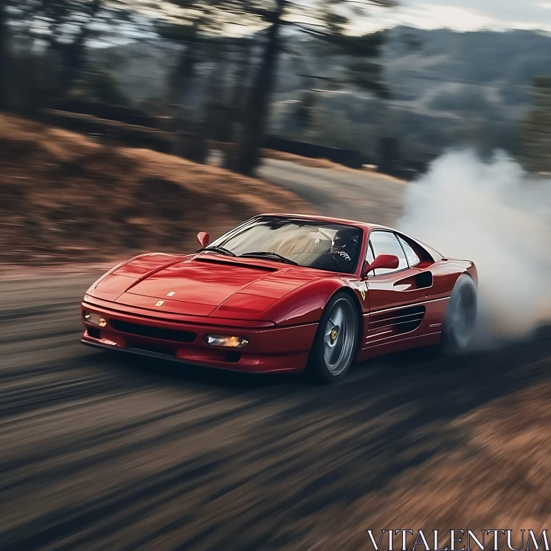 Red Sports Car in Motion on Curved Mountain Path AI Image