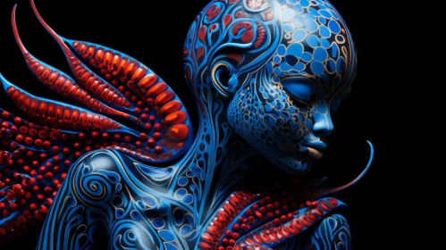 Abstract Blue Woman with Red and Blue Body | Intricate Body-Painting