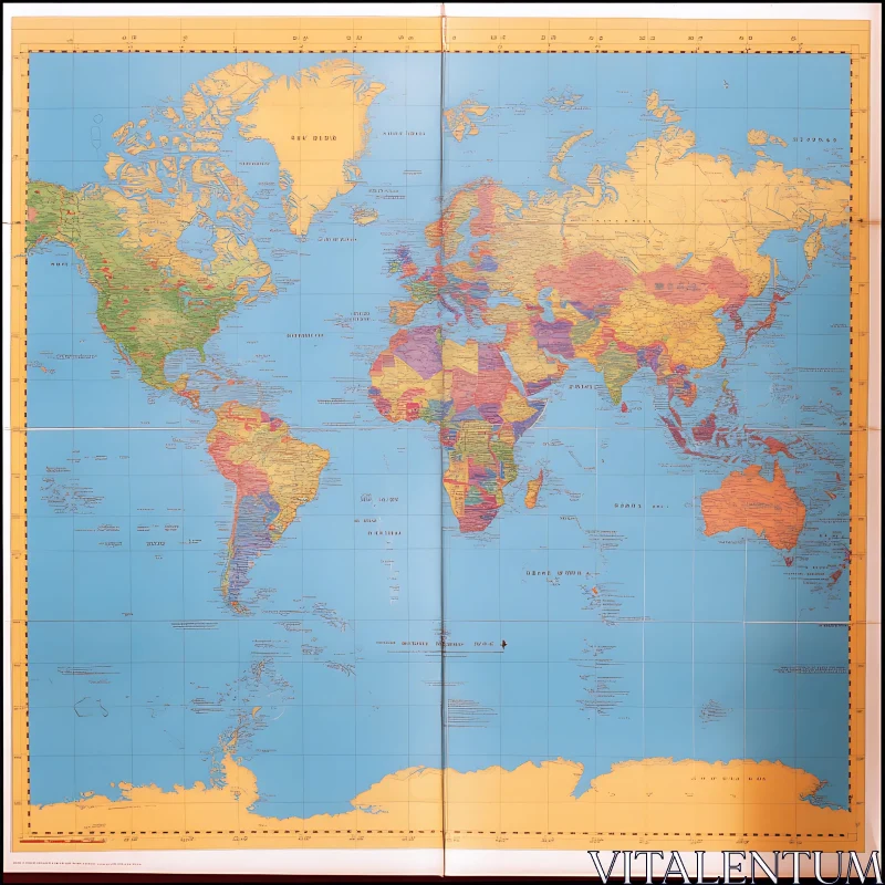 Political World Map with Geographic Features AI Image