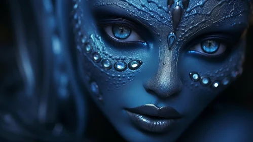 Captivating Blue Face: Meticulous Detailing and Dark Azure Beauty