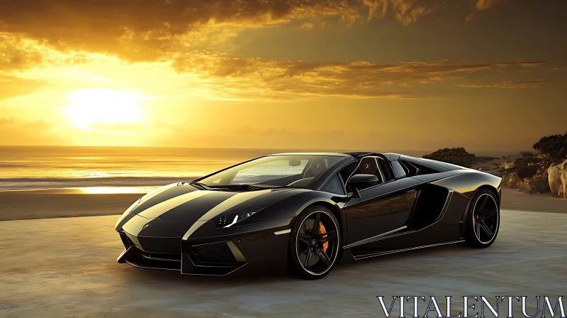 Luxury Sports Car in Golden Sunset AI Image