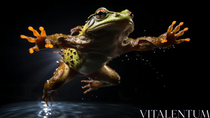 Frog Leaping Through Water - An Artistic Wildlife Portrait AI Image
