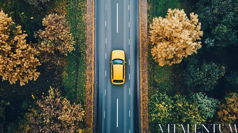 Yellow Car on Scenic Autumn Road AI Image