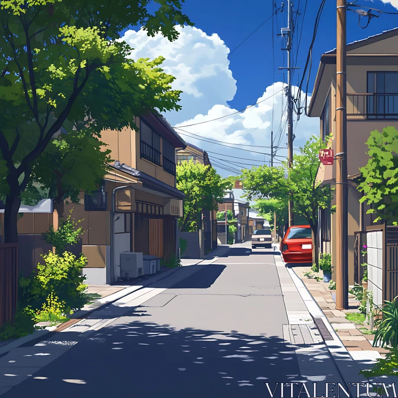 AI ART Tranquil City Street Scene with Cars and Trees