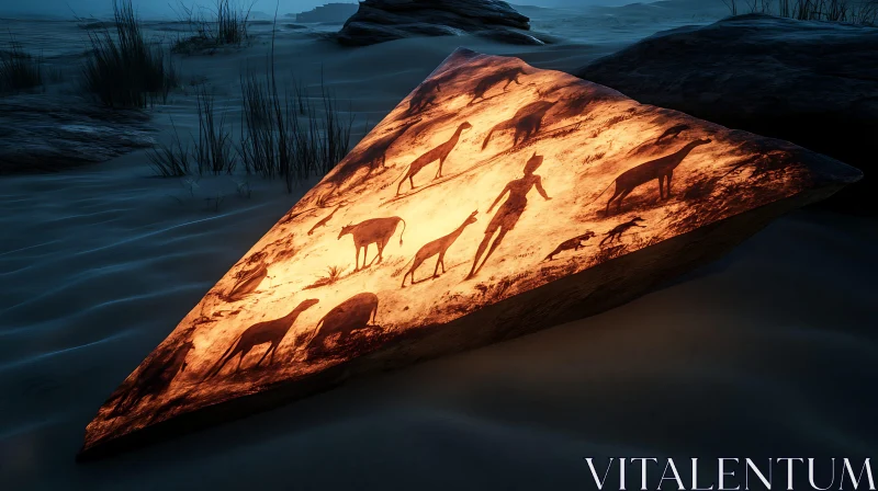 Mystical Engraved Rock in Desert Twilight AI Image