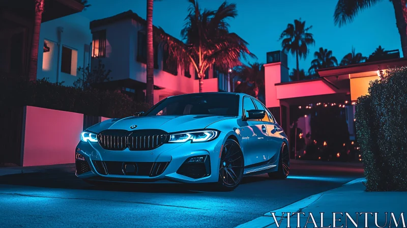 AI ART Elegant BMW Parked on a Night Street