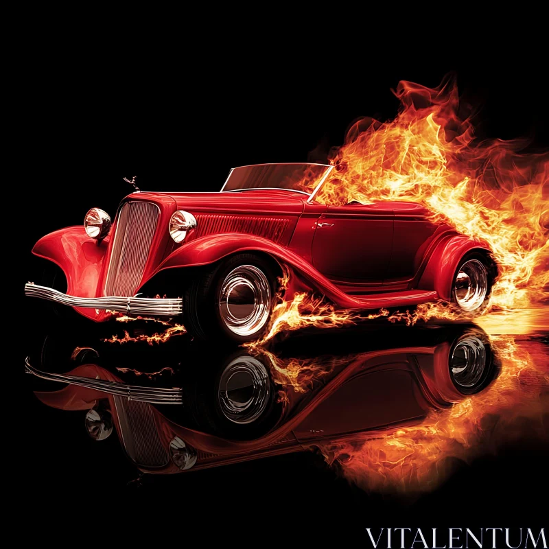 Blazing Red Hot Rod on Black Background AI Image