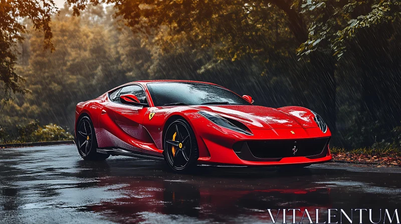 Luxurious Sports Car in the Rain AI Image