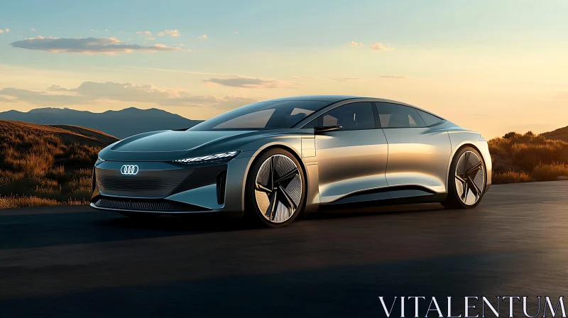 Futuristic Electric Car on Open Road AI Image