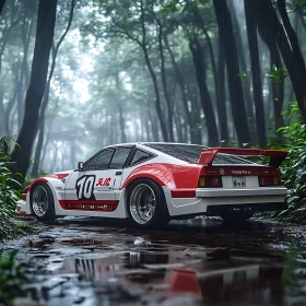 Classic Race Car in Forest Setting