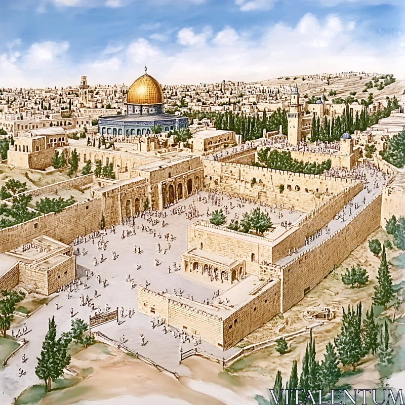 AI ART Illustration of an Ancient City with a Golden Dome