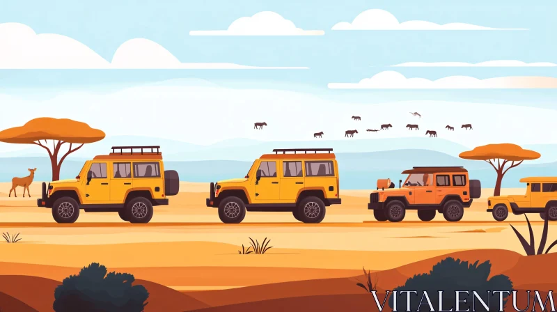 Yellow Jeeps on a Wildlife Safari AI Image