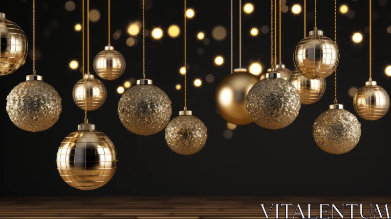 Golden Christmas Ornaments in Unreal Engine Style AI Image