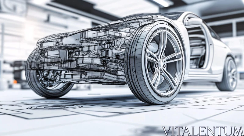 Automotive Engineering Wireframe of a Modern Car AI Image