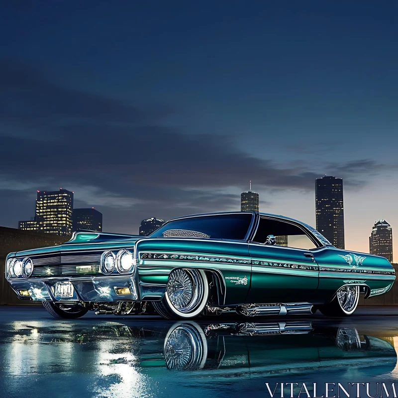 Vintage Automobile in City Nightscape AI Image