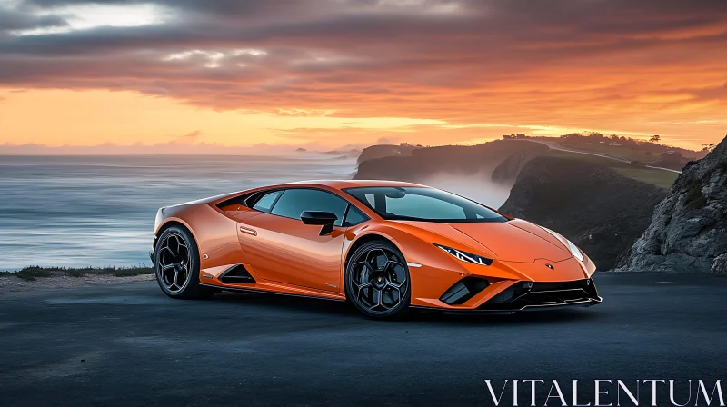 AI ART Luxurious Supercar with Coastal Sunset