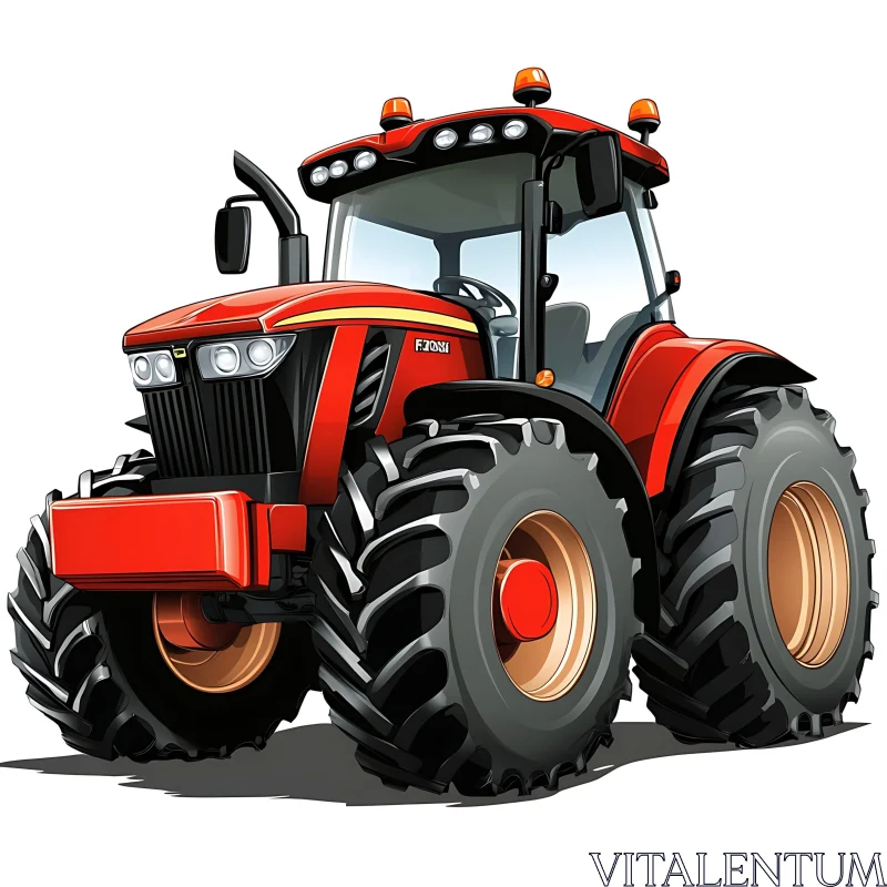 Stylized Red Tractor Illustration AI Image