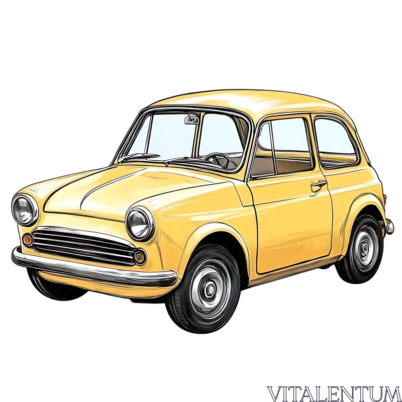 Illustration of a Classic Yellow Car AI Image