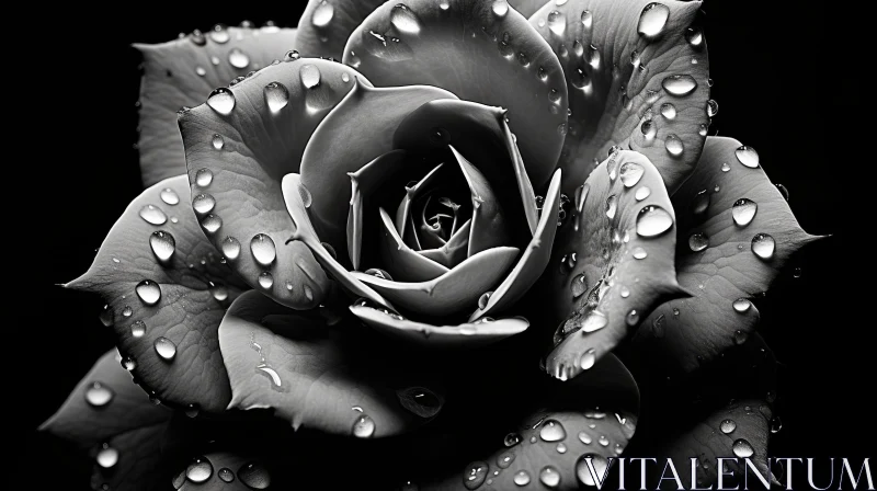 Black and White Rose with Water Droplets - Precisionist Art AI Image