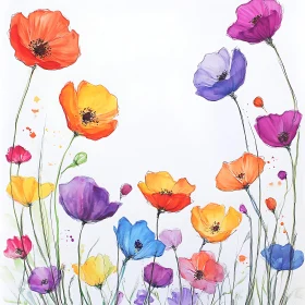 Colorful Poppy Artwork - Watercolor Botanical Illustration