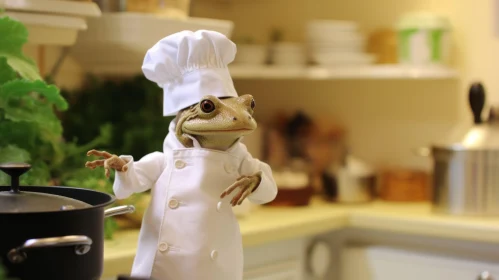 Chef Frog in Lifelike Kitchen Scene