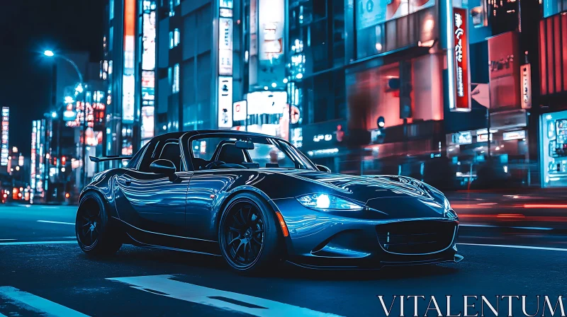 Modern Car in Vibrant Night City AI Image