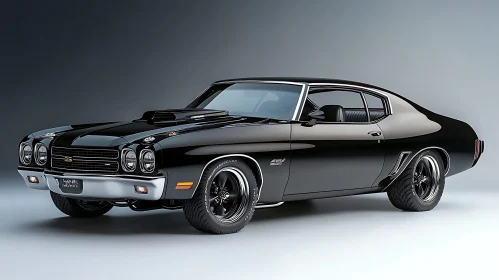 Vintage Black Muscle Car: Elegance and Strength