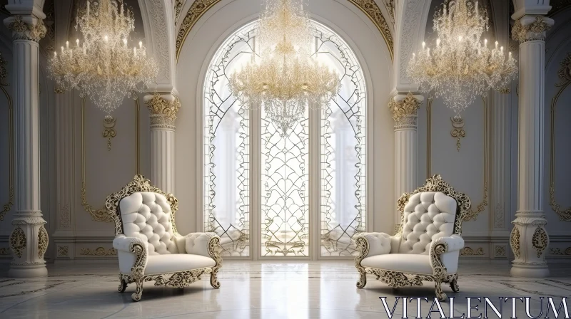 Luxurious Interior Design with Arched Doorways and Elegant Chairs AI Image