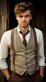 Vintage Glamour: A Subtle and Earthy Portrait of a Man in Suspenders